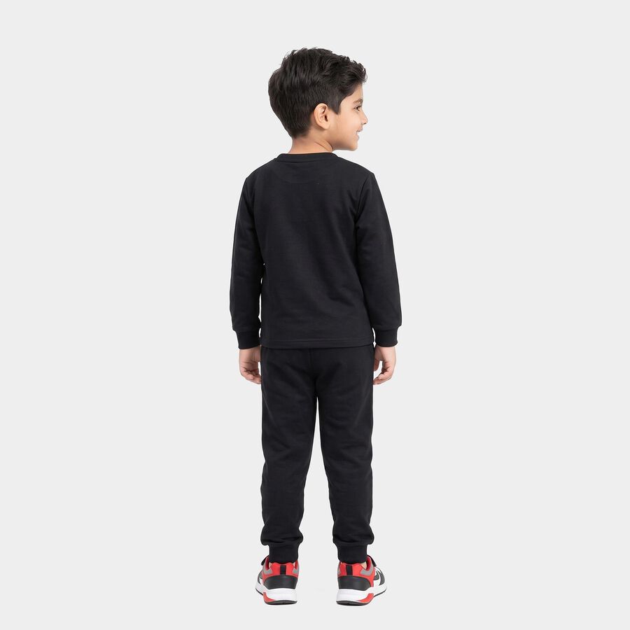 Boys' Black Round Neck Graphic Baba Suit, Black, large