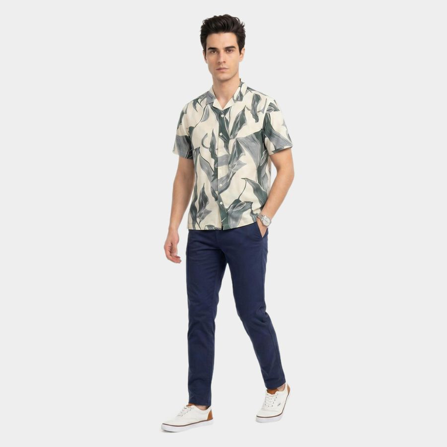 Men's Green Cotton Regular Fit Casual Shirt, Dark Green, large