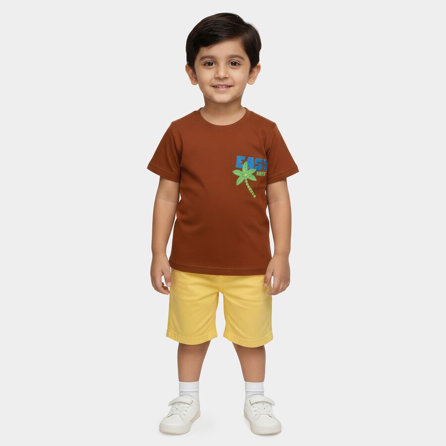 Boys Brown Round Neck Casual Half Sleeve T-Shirt, Brown, large