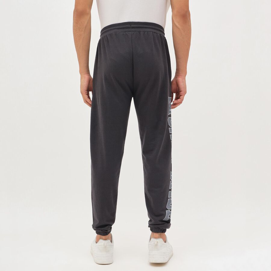 Men's Charcoal Black Regular Fit Side-Typography Track Pants, Dark Grey, large image number null