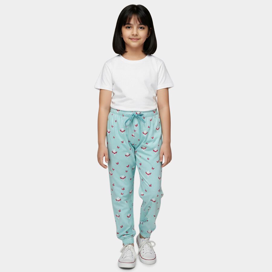Girls' Blue Regular Fit Graphic Printed Pyjama, Light Blue, large