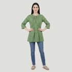 Women's Green Round Neck Printed A-Line Kurti, Light Green, small