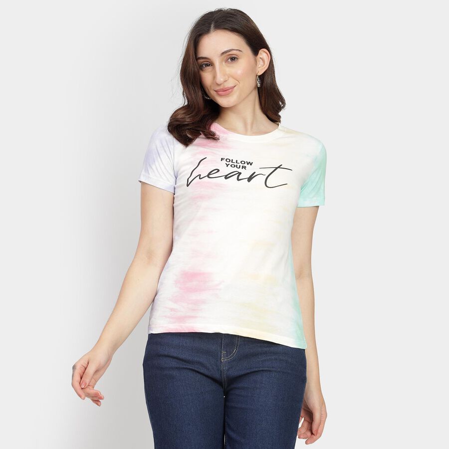 Ladies' Cotton Round Neck T-Shirt, Pink, large image number null