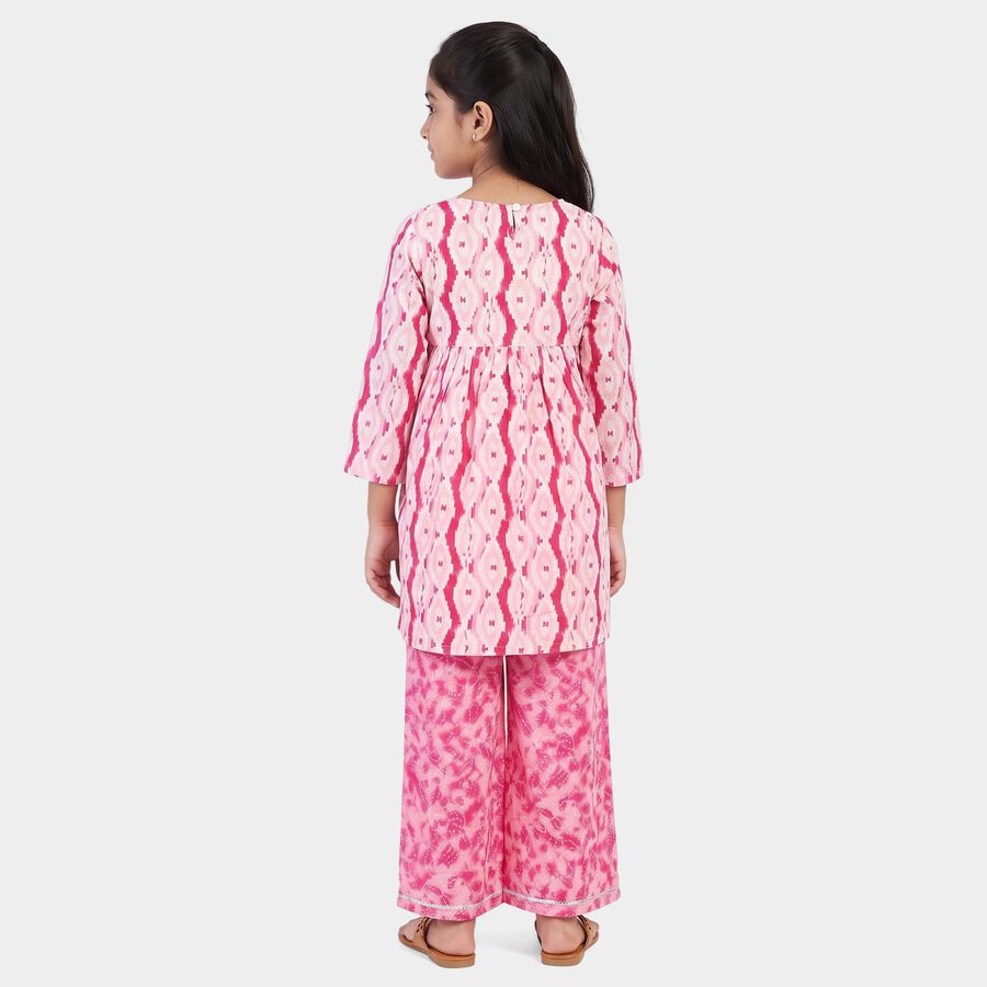 Girls Pink Round Neck Fusion Set Upper and Bottom Set, Pink, large
