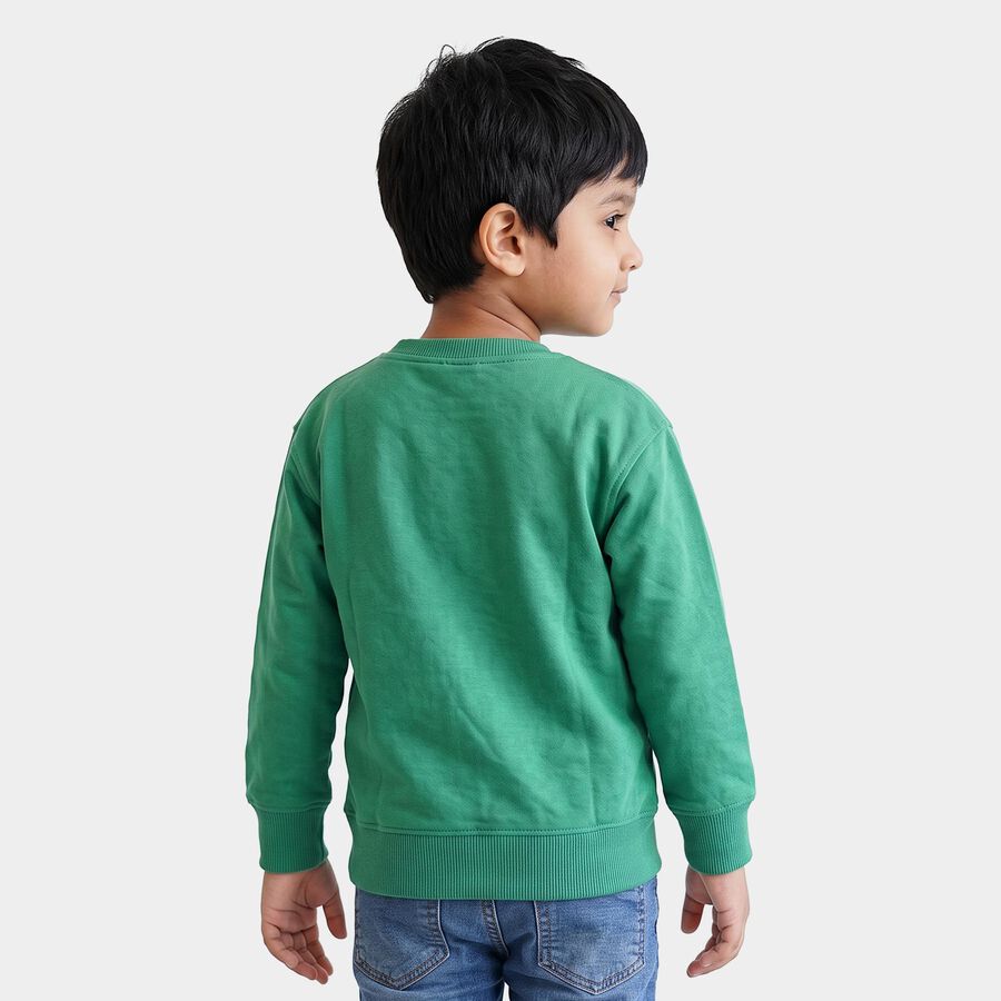 Boys' Green Crew Neck Pullover Sweatshirt, गहरा हरा, large