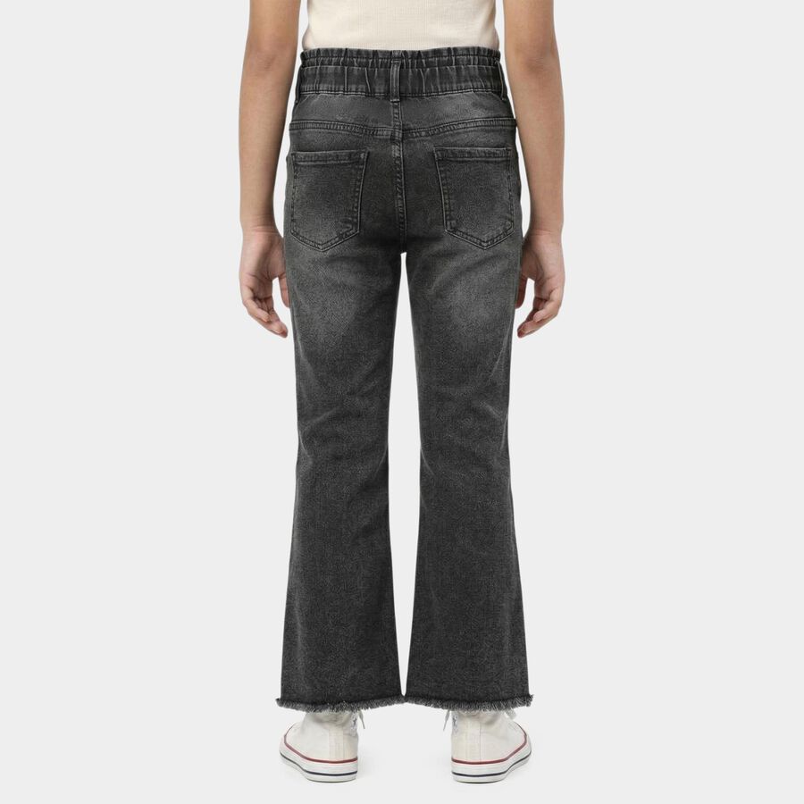 Girls' Black Flared Fit Tie-Up Jeans, Black, large