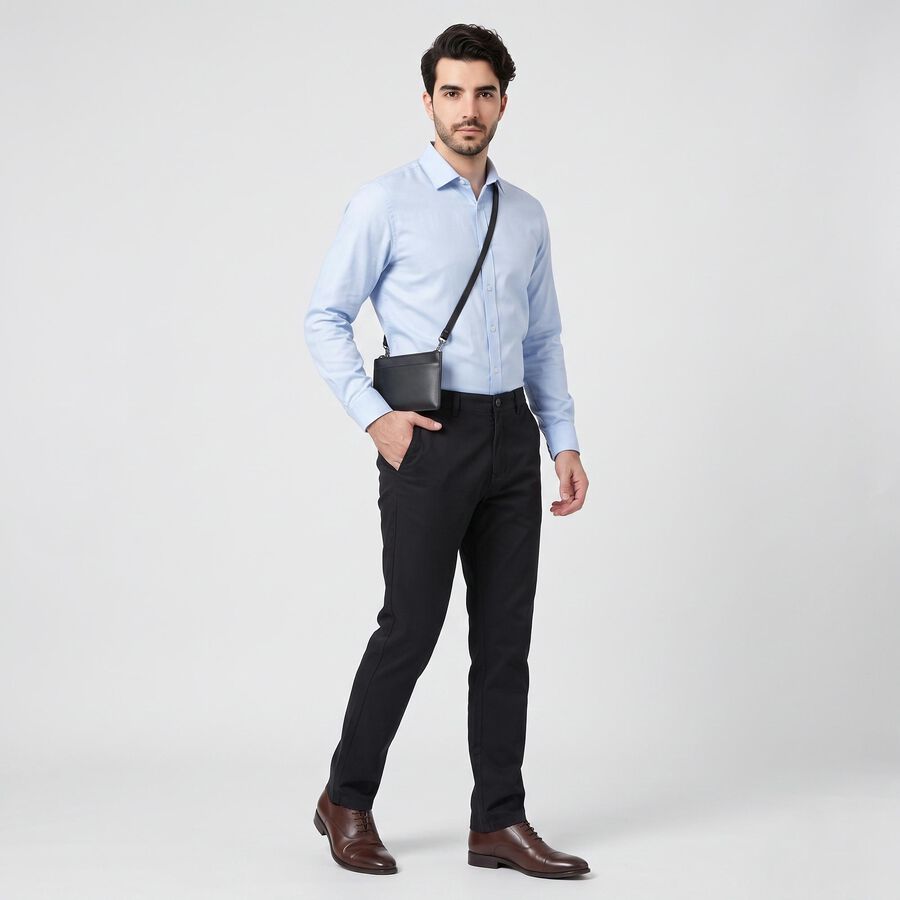 Men's Navy Blue Slim Fit Flat-Front Chino Trousers, नेवी ब्लू, large