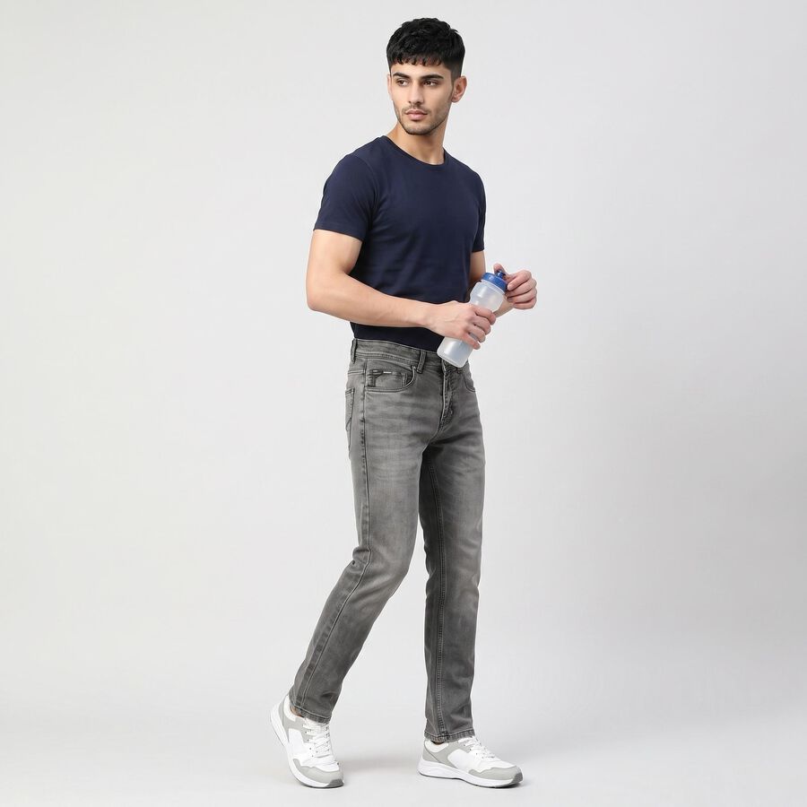Men's Grey Slim Fit Faded Jeans, हल्का ग्रे, large