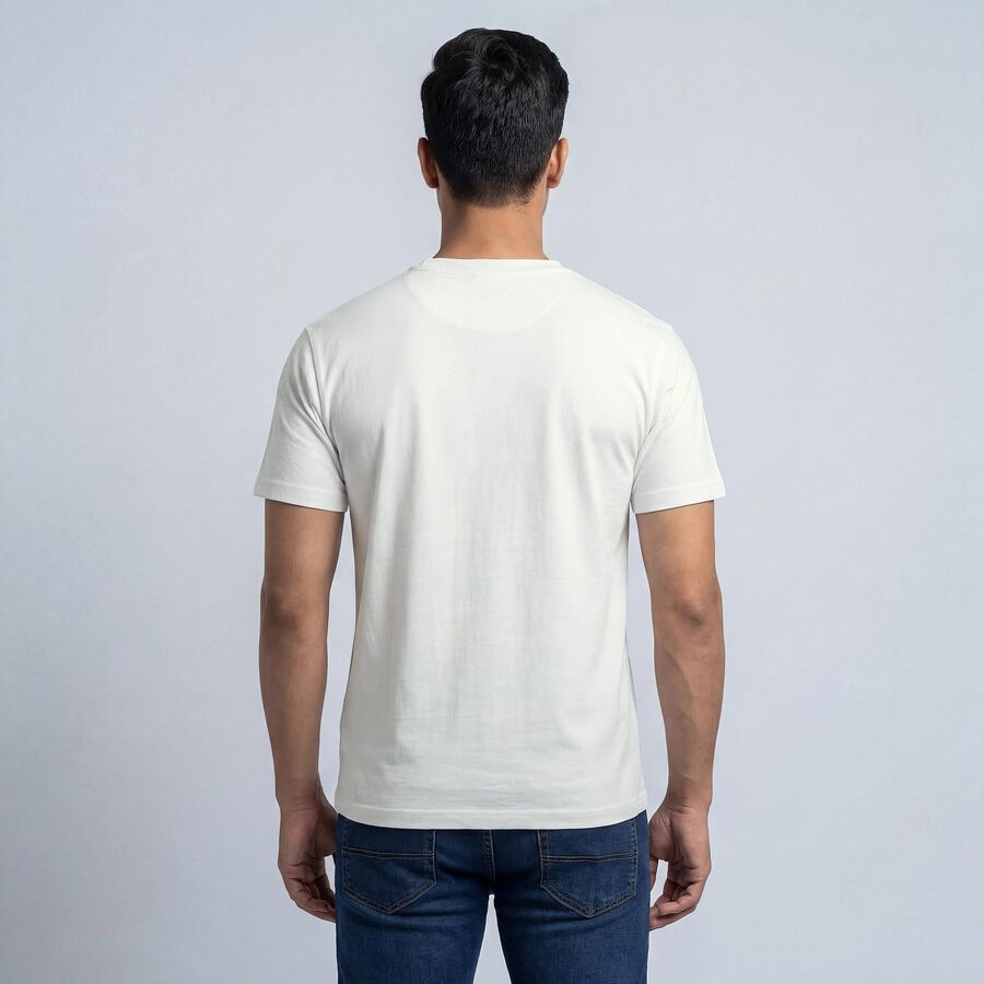 Men's White Round Neck Casual Printed T-Shirt, सफ़ेद, large