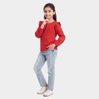 Girls' Red Round Neck Regular Top, लाल, small