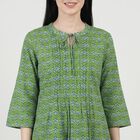 Women's Green Round Neck Printed A-Line Kurti, Light Green, small