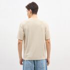 Men's Light Beige Round Neck Casual T-Shirt, Beige, small