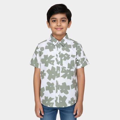 Boys Olive Cotton Classic Collar Casual Shirt