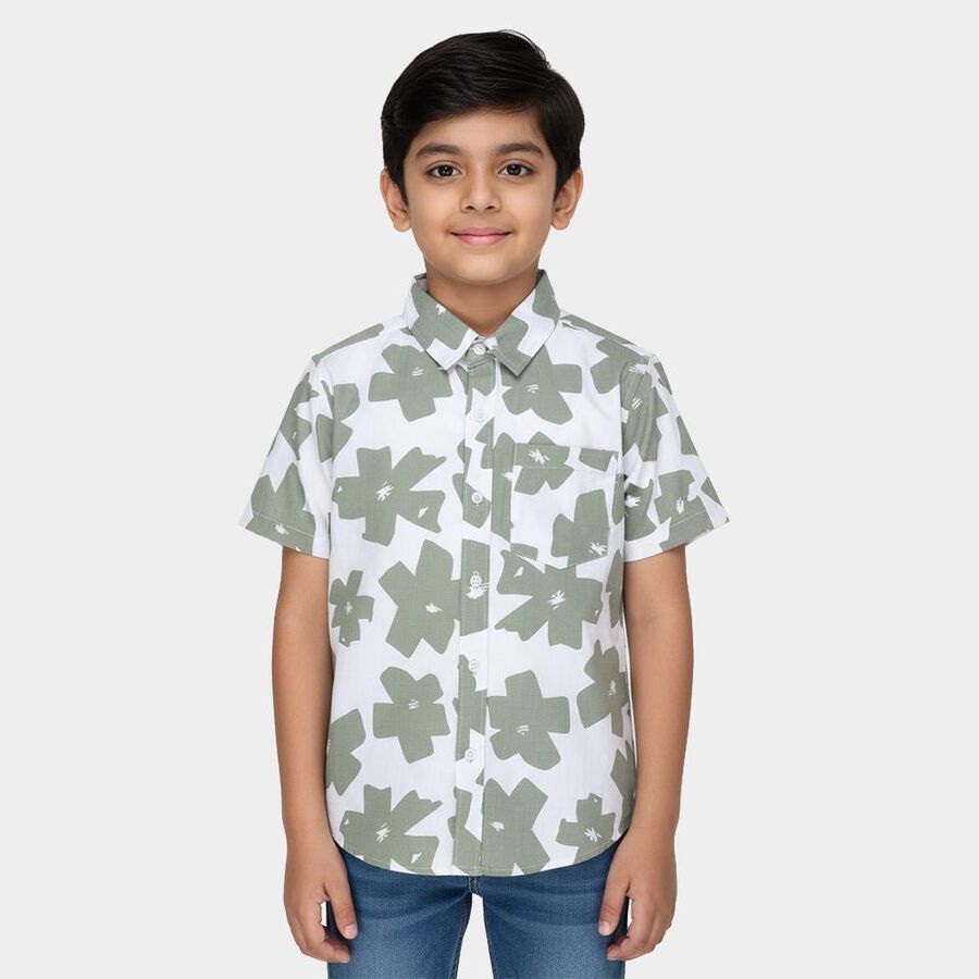 Boys Olive Cotton Classic Collar Casual Shirt, Olive, large