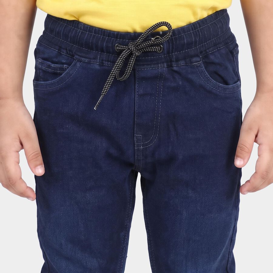 Boys' Navy Blue Drawstring Waist Jeans, Mid Blue, large