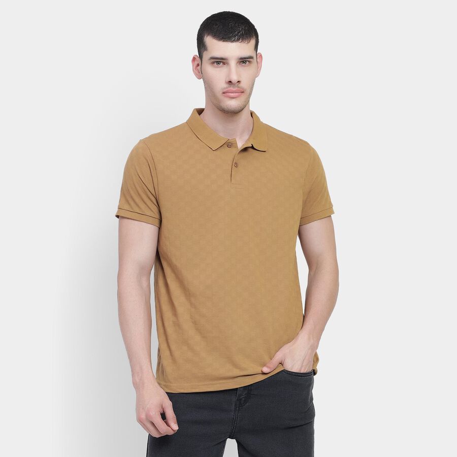 Men's Muted Brown Polo Neck T-Shirt, Brown, large