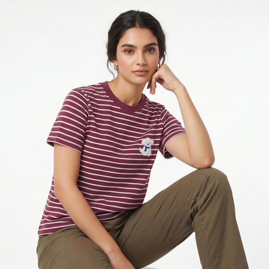 Women's Purple Cotton Round Neck Regular T-Shirt, Purple, large