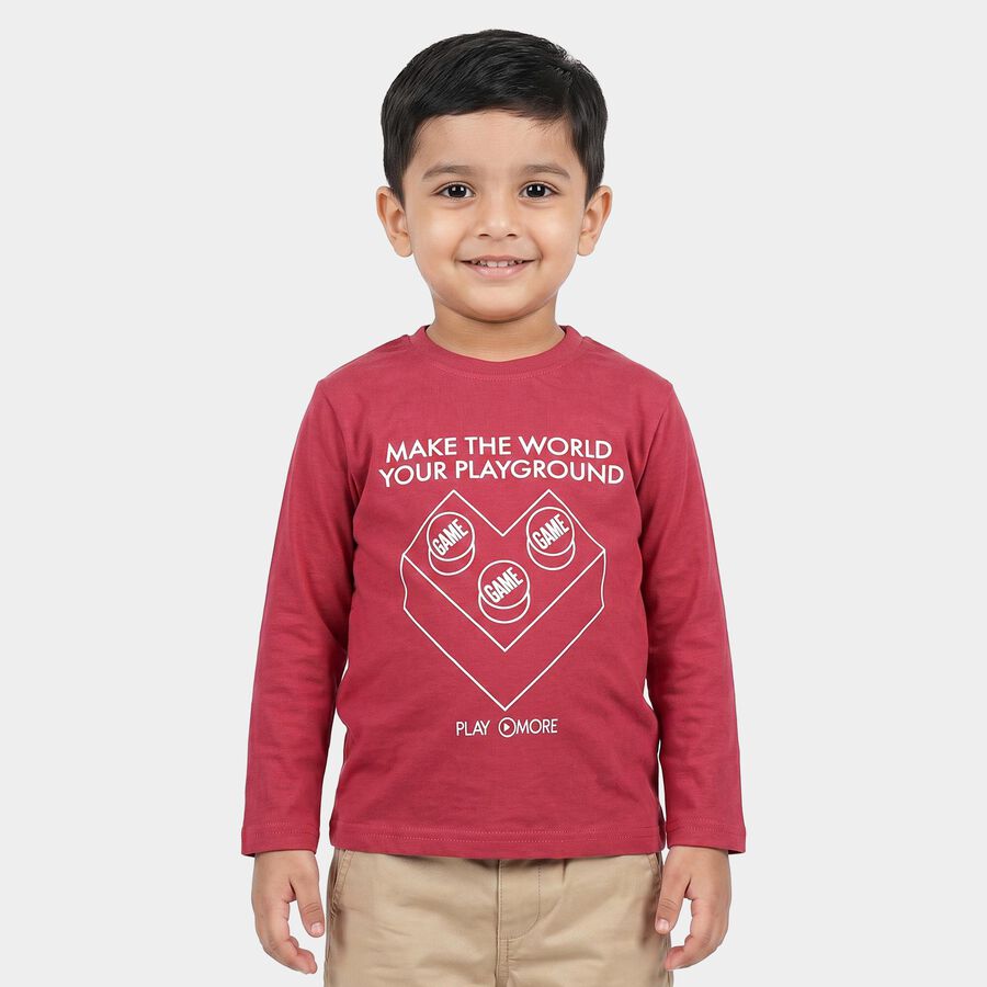 Boys Pink Crew Neck Regular Boys T-Shirt, Pink, large