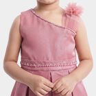 Girls' Pink One Shoulder Embellished Fit and Flare Frock, गुलाबी, small