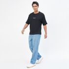 Men's Dark Indigo Blue Slim Fit Washed Jeans, हल्का नीला, small