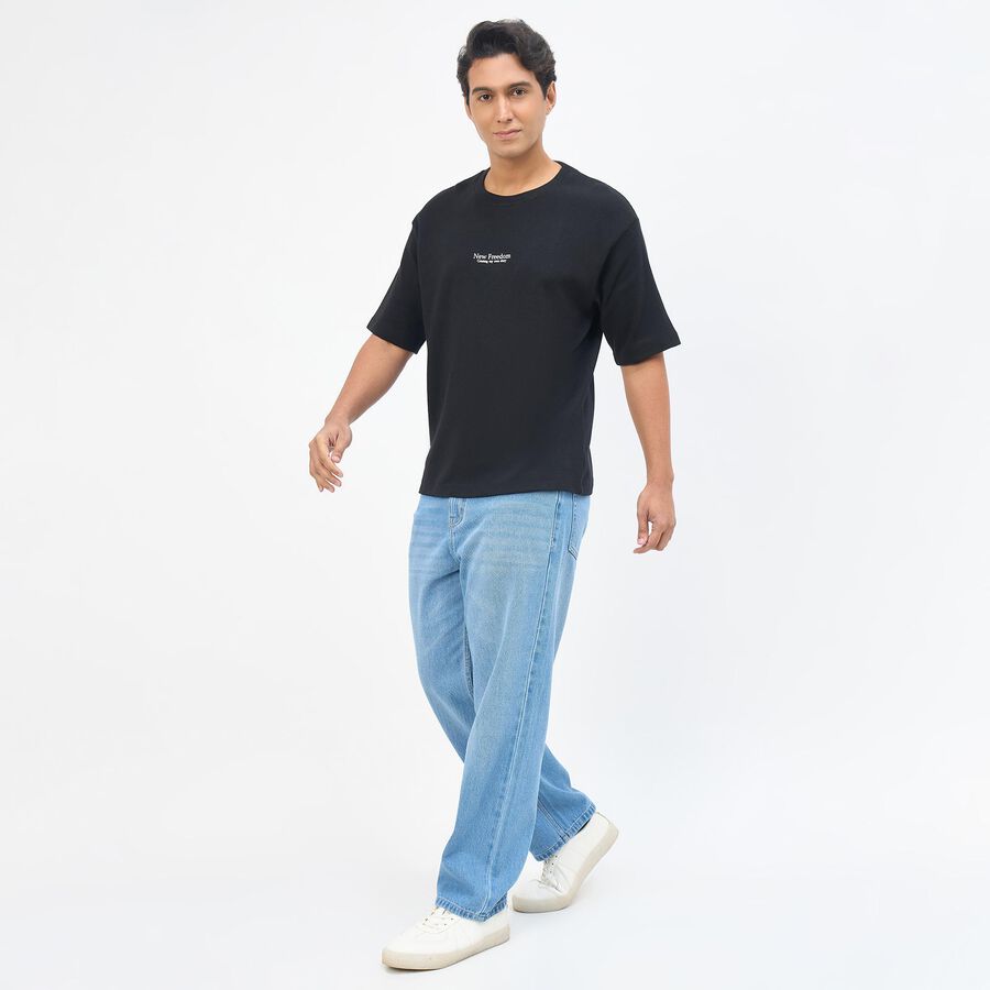 Men's Dark Indigo Blue Slim Fit Washed Jeans, हल्का नीला, large