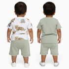 Infants' Light Green Cotton Round Neck Animal Print Baba Suit, Light Green, small image number null