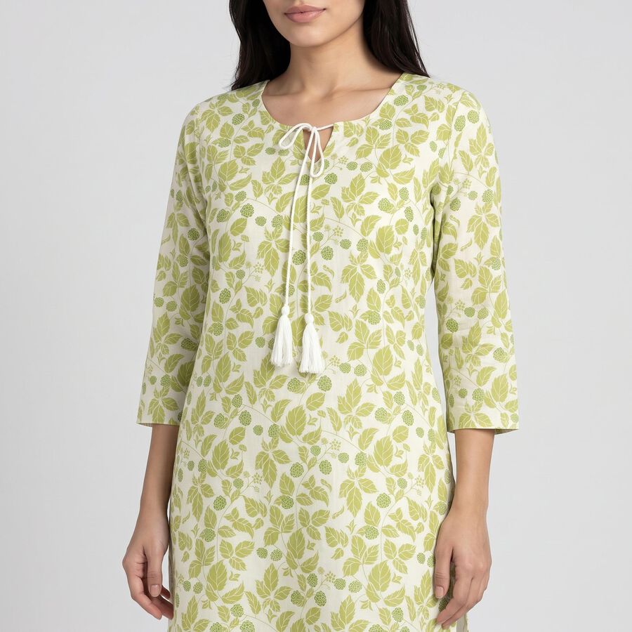 Women's Green Keyhole Neck Printed Straight Kurta, हल्का हरा, large