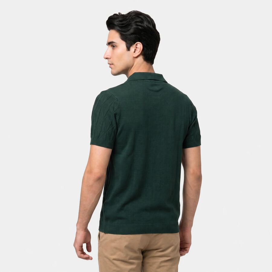 Men's Dark Green Cotton Polo Neck Polo T-Shirt, Dark Green, large