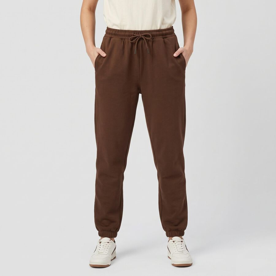 Women Brown Jogger Fit Solid Track Pants, Brown, large
