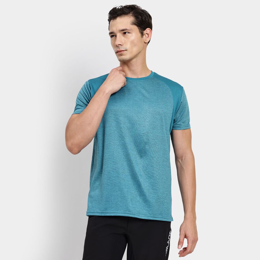 Men's Round Neck Half Sleeves T-Shirt, Teal Blue, large image number null