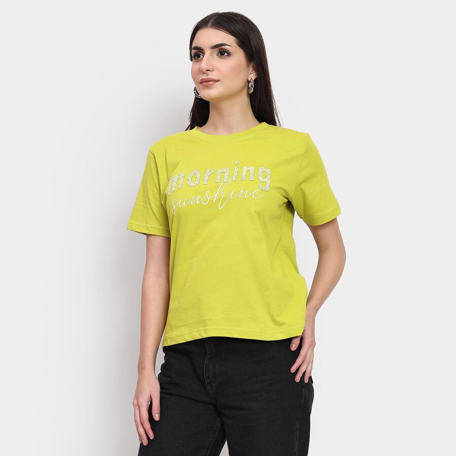 Ladies' 100% Cotton Round Neck T-Shirt , Light Green, large image number null