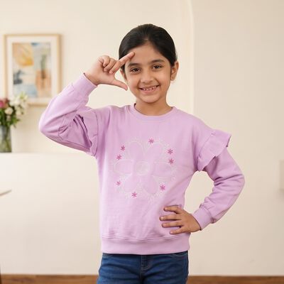 Girls' Lilac Crew Neck Pullover Sweatshirt