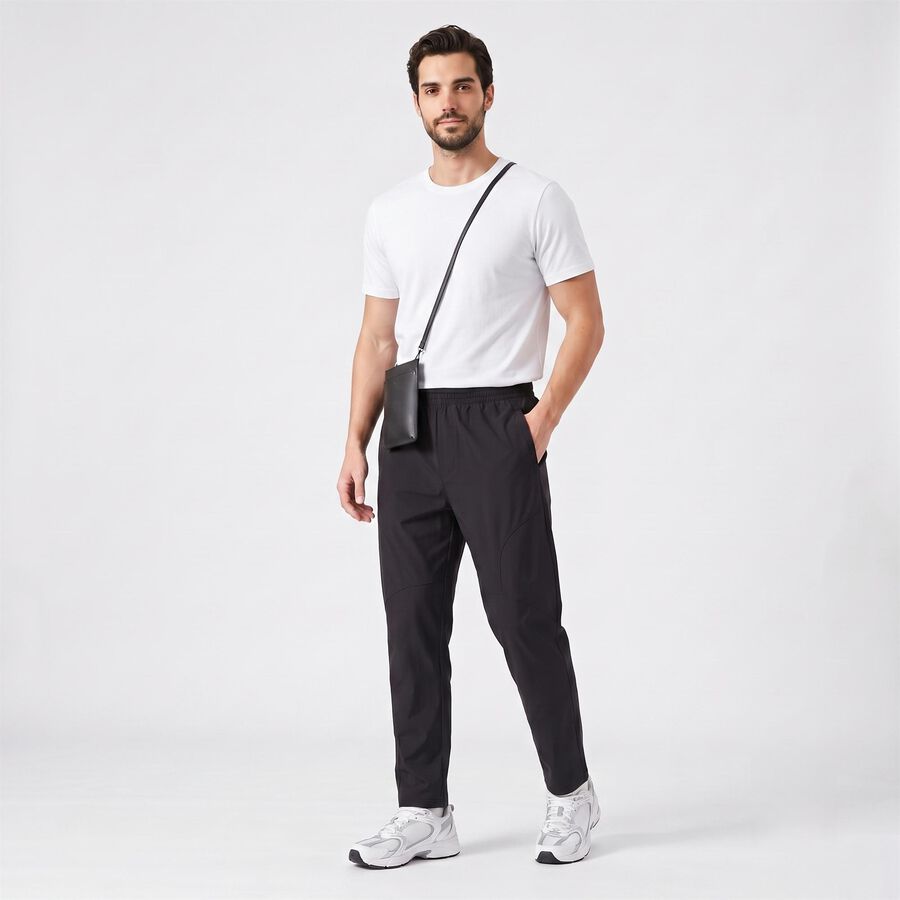 Men's Black Slim Fit Solid Track Pants, Black, large