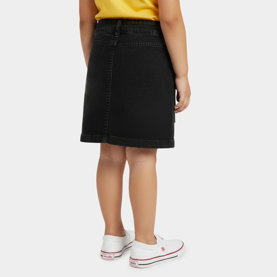 Girls Black Regular Fit Solid Skirt, काला, large