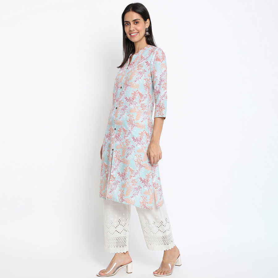 Printed 3/4th Sleeves Flared Kurta, Light Green, large image number null