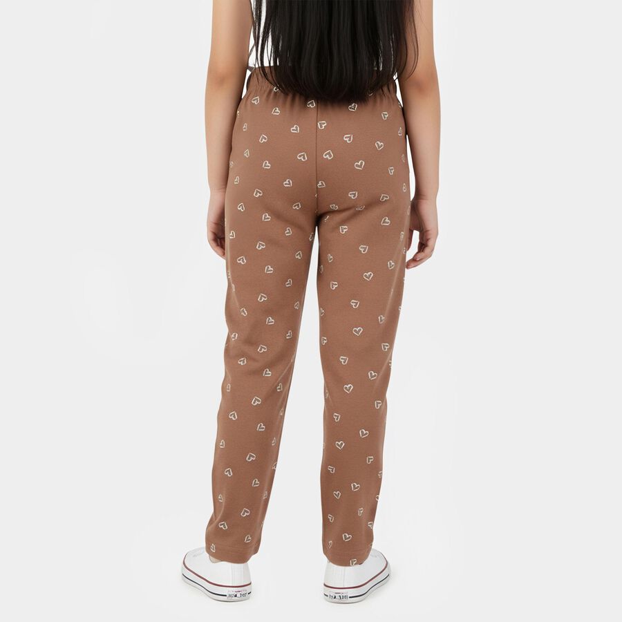 Girls' Brown Cotton Blend Solid Pyjama, Brown, large