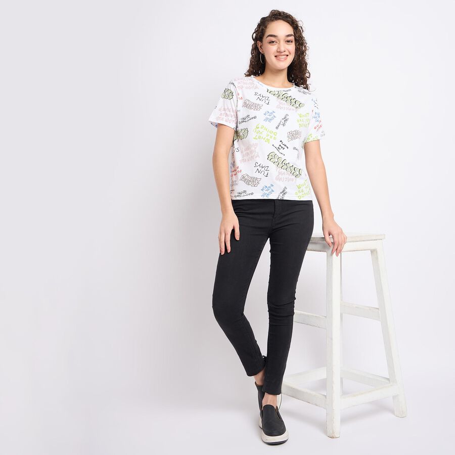 Ladies' Round Neck T-Shirt , सफ़ेद, large image number null