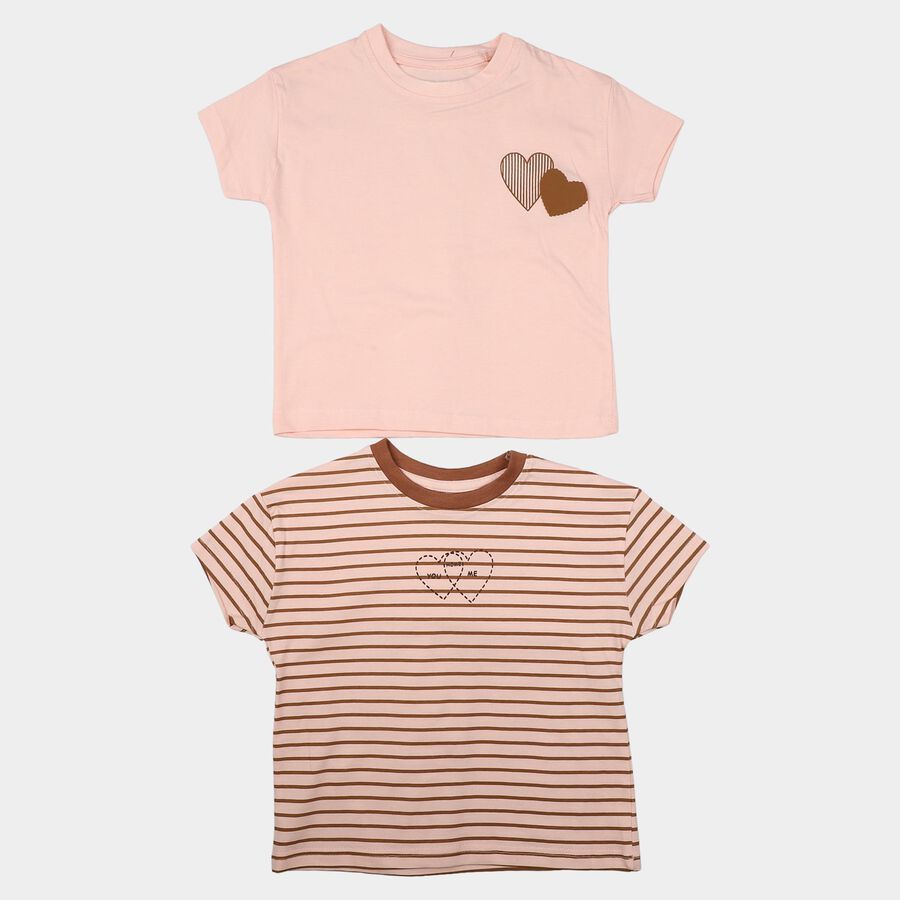 Girls Pink Cotton Round Neck Regular T-Shirt, गुलाबी, large