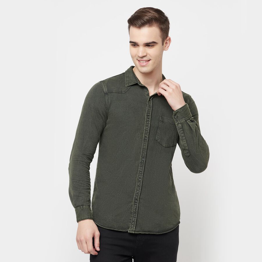 Solid Casual Shirt, Olive, large image number null