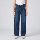 Women's Navy Blue Wide Leg Tie-Up Waist Jeans, गहरा नीला, small