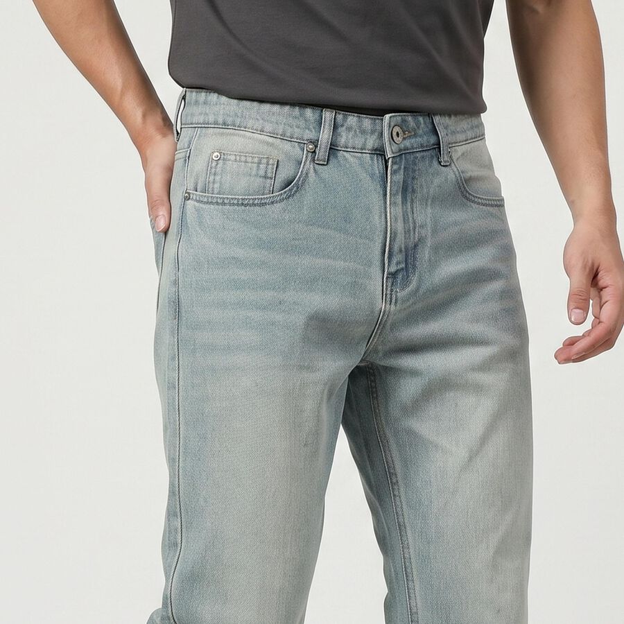 Men's Light Blue Faded Jeans, हल्का नीला, large