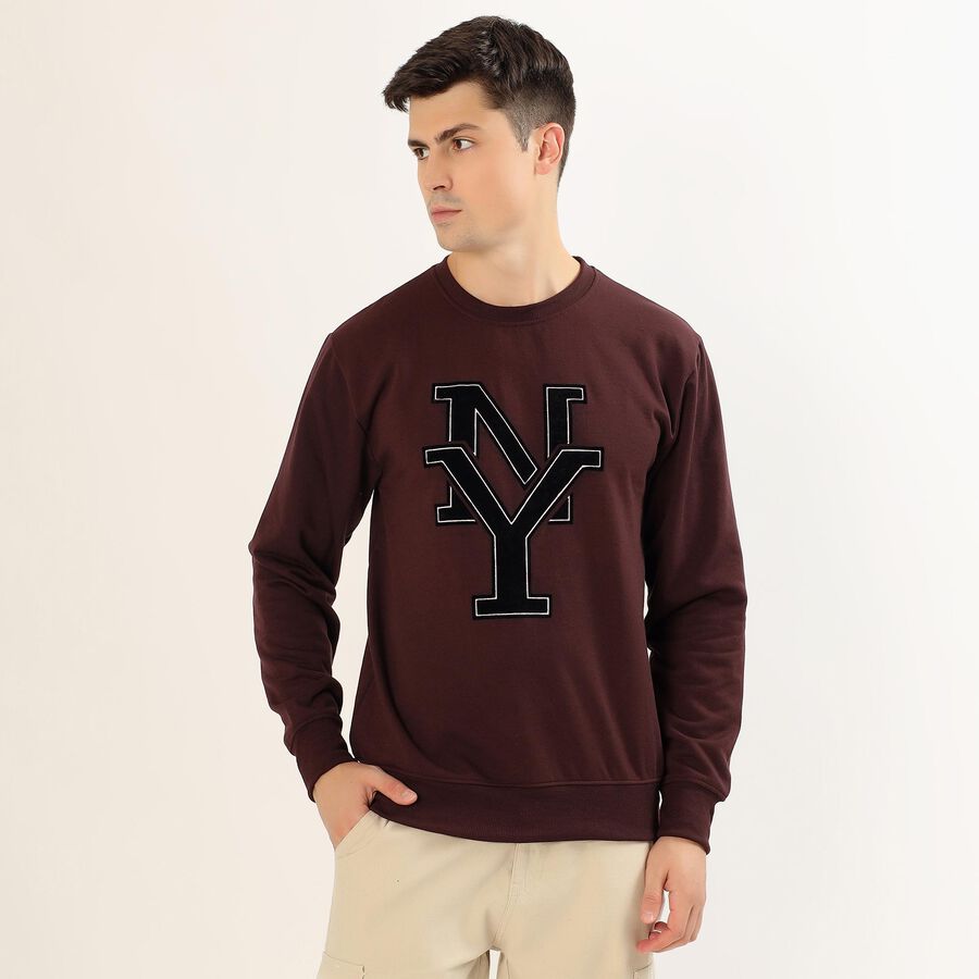 Men's Deep Maroon Crew Neck Casual Sweatshirt, वाइन, large image number null