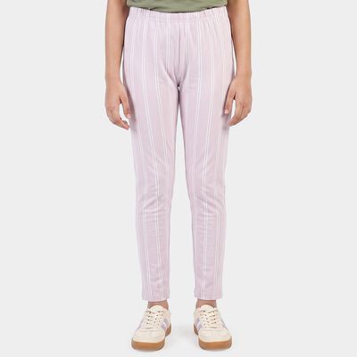 Girls' Lilac Straight Fit Striped Pyjama
