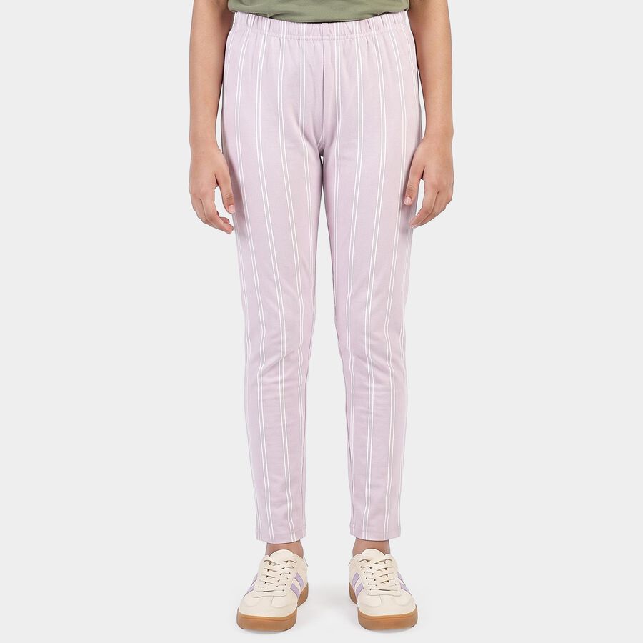 Girls' Lilac Straight Fit Striped Pyjama, लाइलेक, large