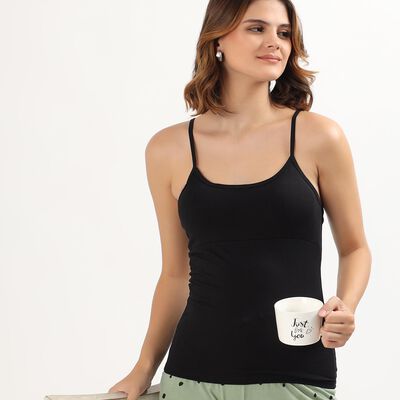 Women's Black Cotton Scoop Neck Casual Slip