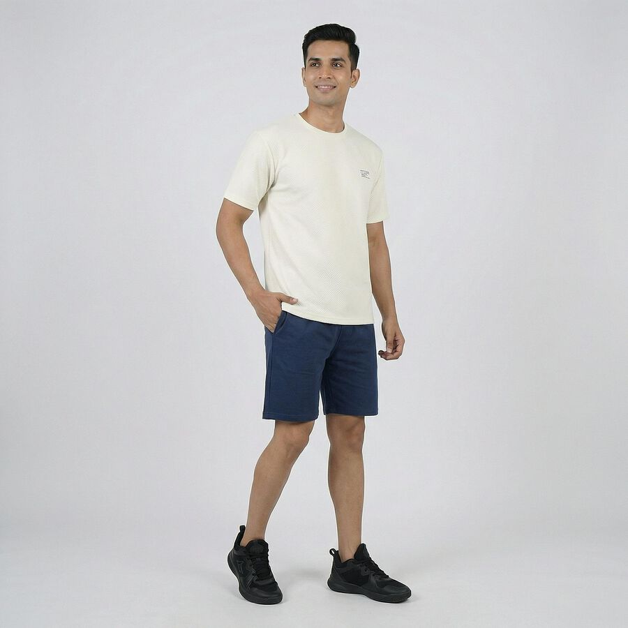 Men's Ecru Melange Round Neck Athleisure T-Shirt, Ecru Melange, large