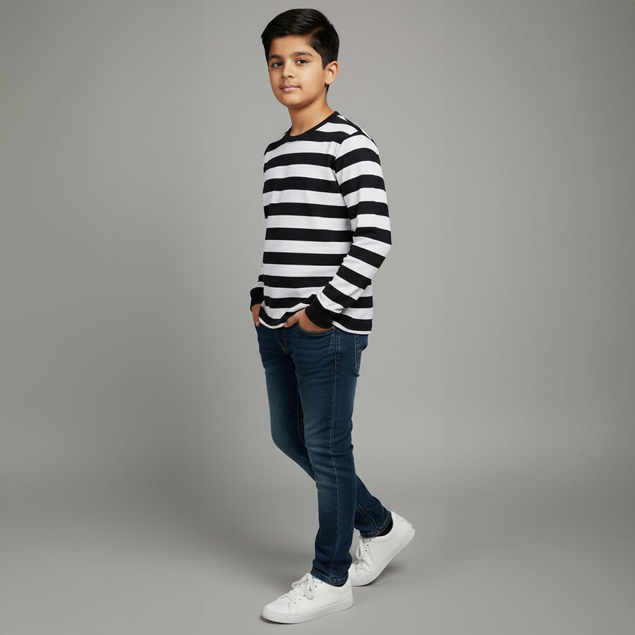 Boys' Deep Midnight Navy Crew Neck Casual T-Shirt, Navy Blue, large image number null