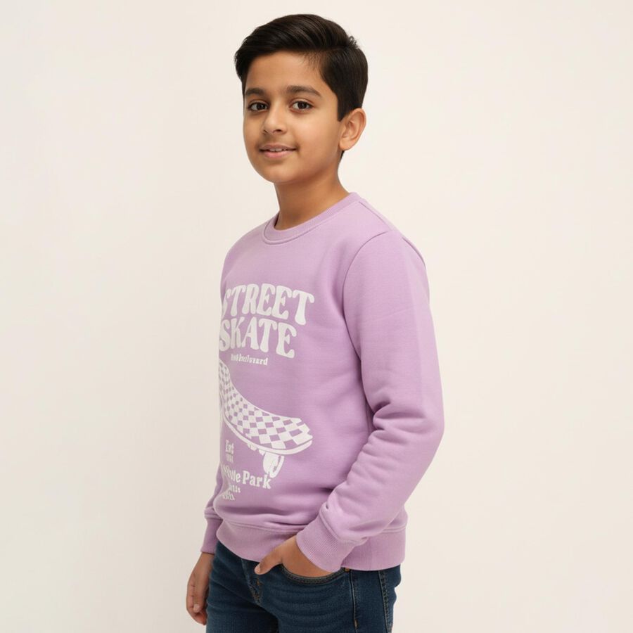 Boys Light Purple Crew Neck Graphic Sweatshirt, लाइलेक, large image number null
