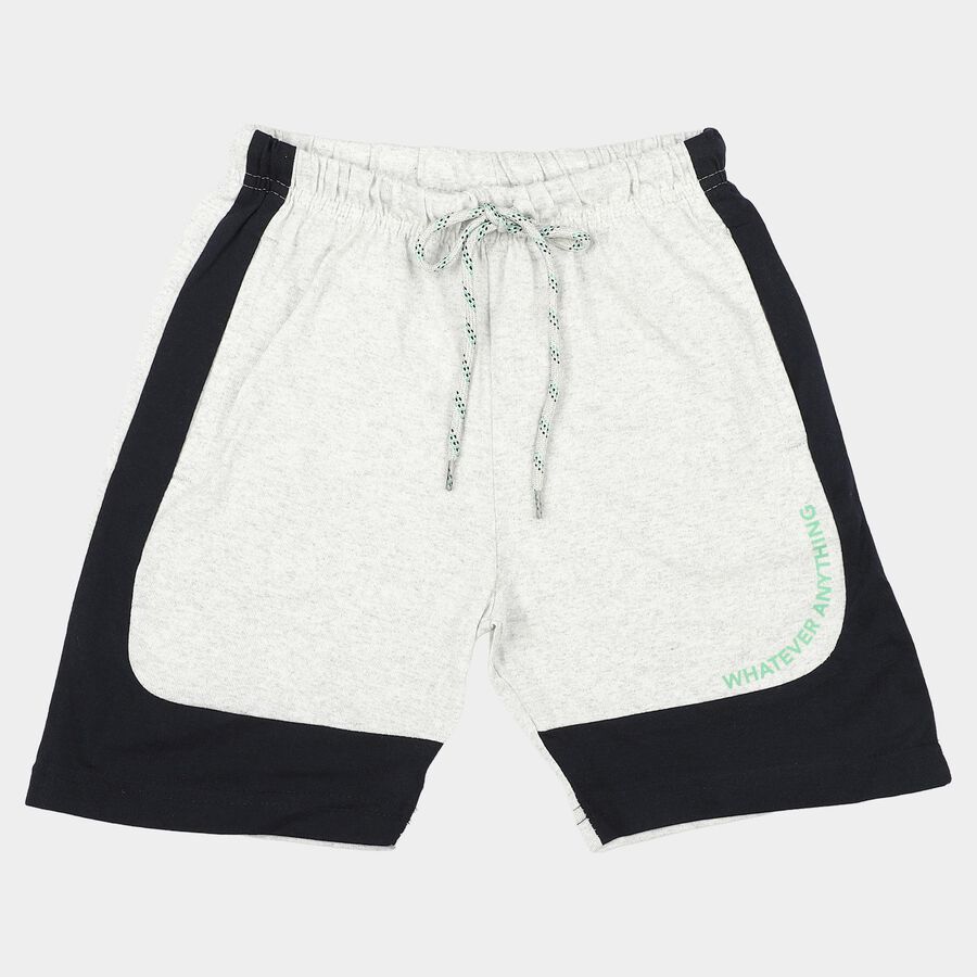 Boys Ecru Melange Regular Fit Colorblocked Bermuda Shorts, Ecru Melange, large