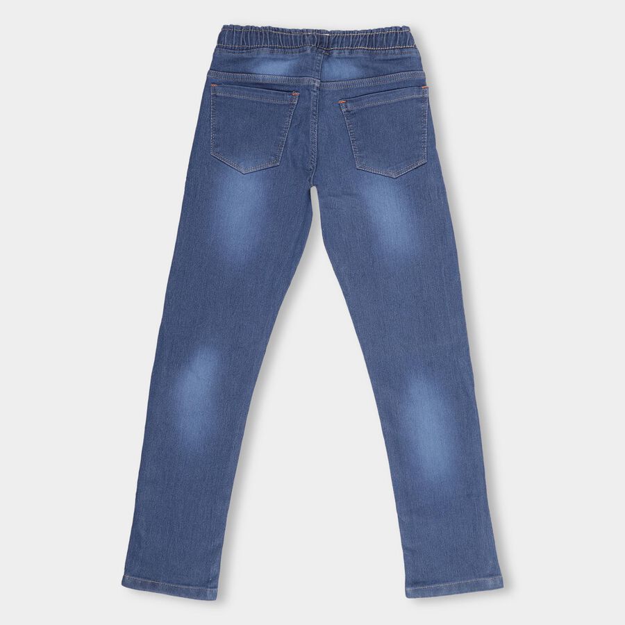 Boys' Stonewashed Blue Regular Fit Elasticated Jeans, Dark Blue, large image number null